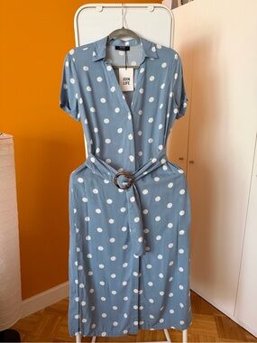 bershka blue polka dot dress Bershka Jersey dress - blue - (Pre-owned)
